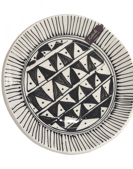 Μεγάλο Χειροποίητο Κεραμικό Πιάτο - Λευκό & Μαύρο