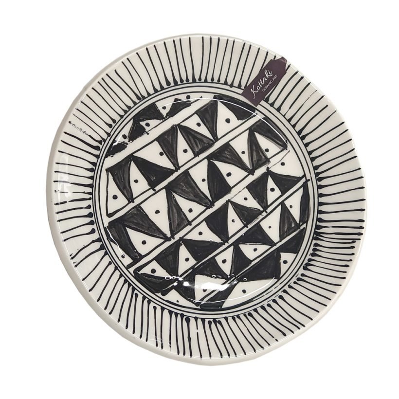 Μεγάλο Χειροποίητο Κεραμικό Πιάτο - Λευκό & Μαύρο