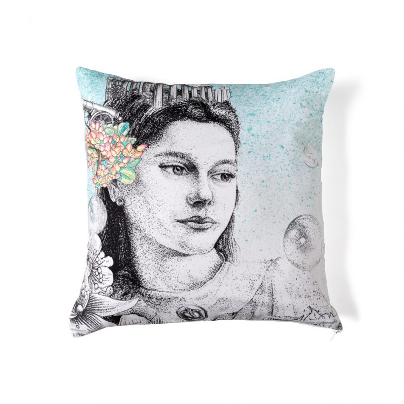 Cushion depicting Nymph Aegina